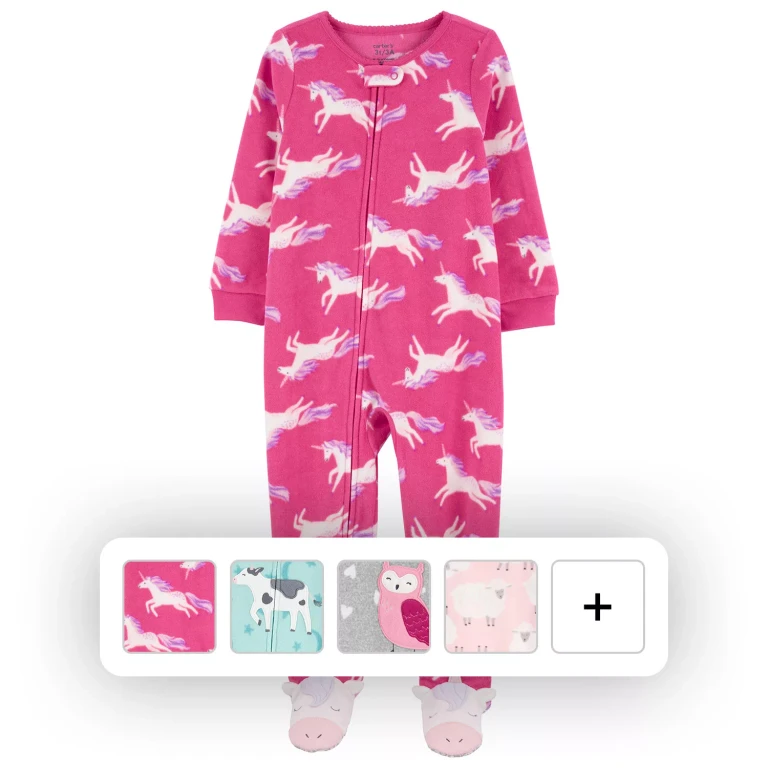 Girls Footie Pajamas Pink Unicorns 12M:- Pink Unicorns, 12M