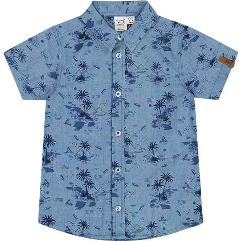 Printed Chambray Short Sleeve Shirt - Little Boy