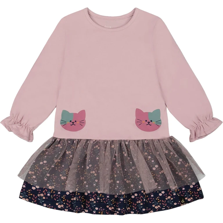 Dusty Pink Bi-Material Dress - Little Girl