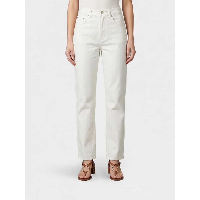 Mid-Rise Straight-Leg Jeans in Cotton Denim (1126DJE007018BWASHEDWHITE)