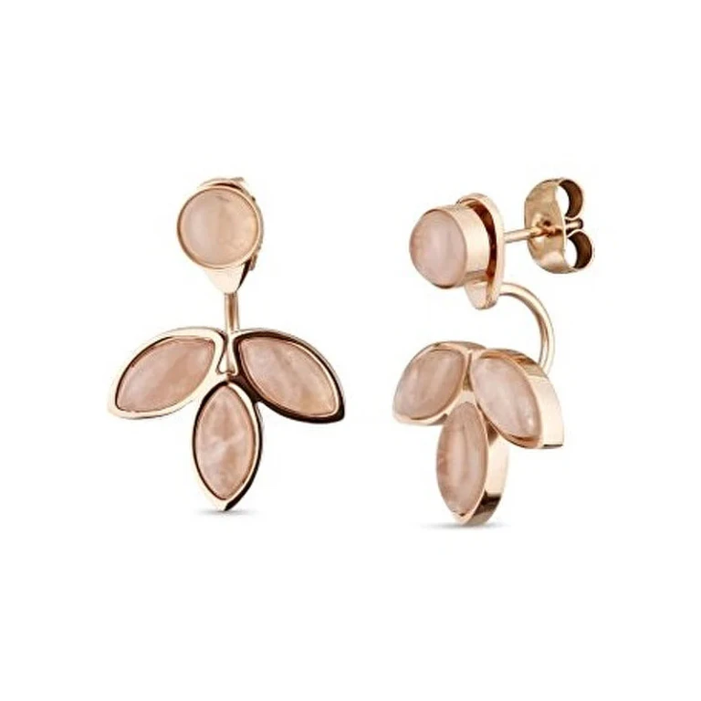 Modern Gold-Plated Earrings With Rose Quartz 2In1 Rose Lilies Earrings