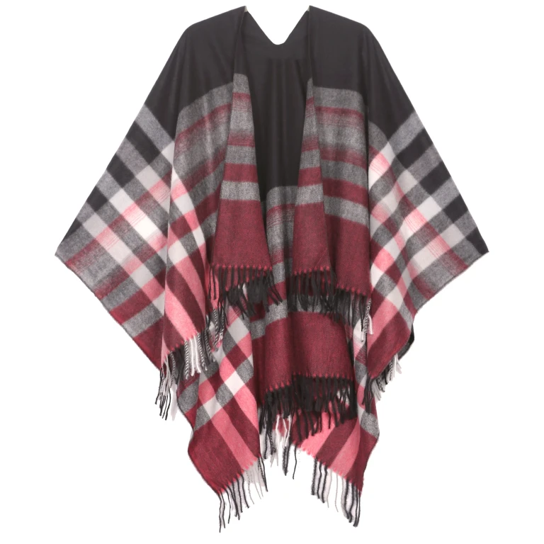 Sakkas Avi Women's Reversible Open Front Poncho Cardigan Ruana Cape Shawl W/Fringe