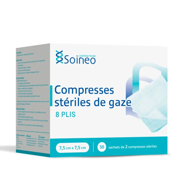 Sterile gauze compresses 8 folds 7.5x7.5cm x50 sachets of 2