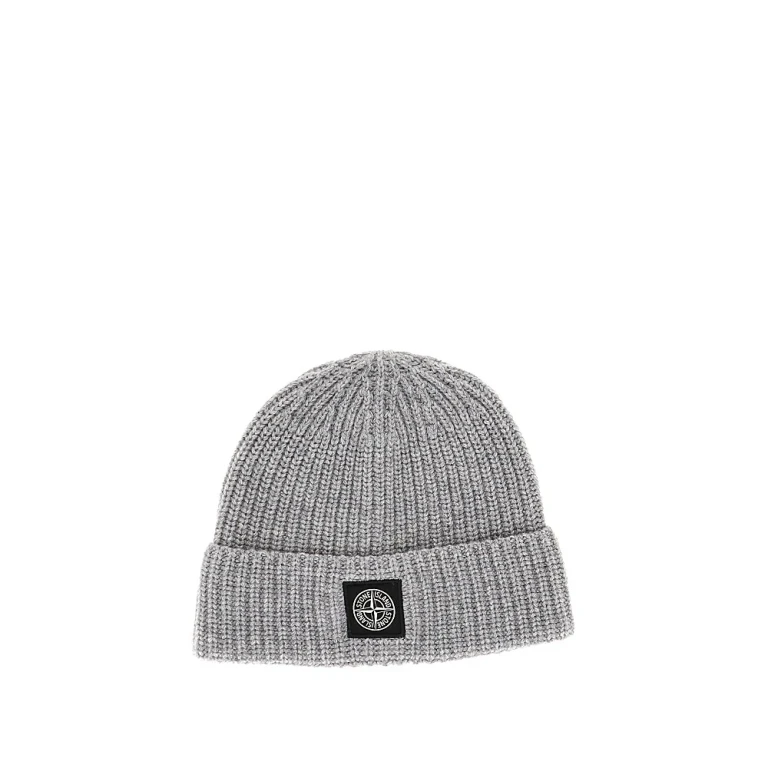 Virgin wool beanie hat with logo patch Man One Size