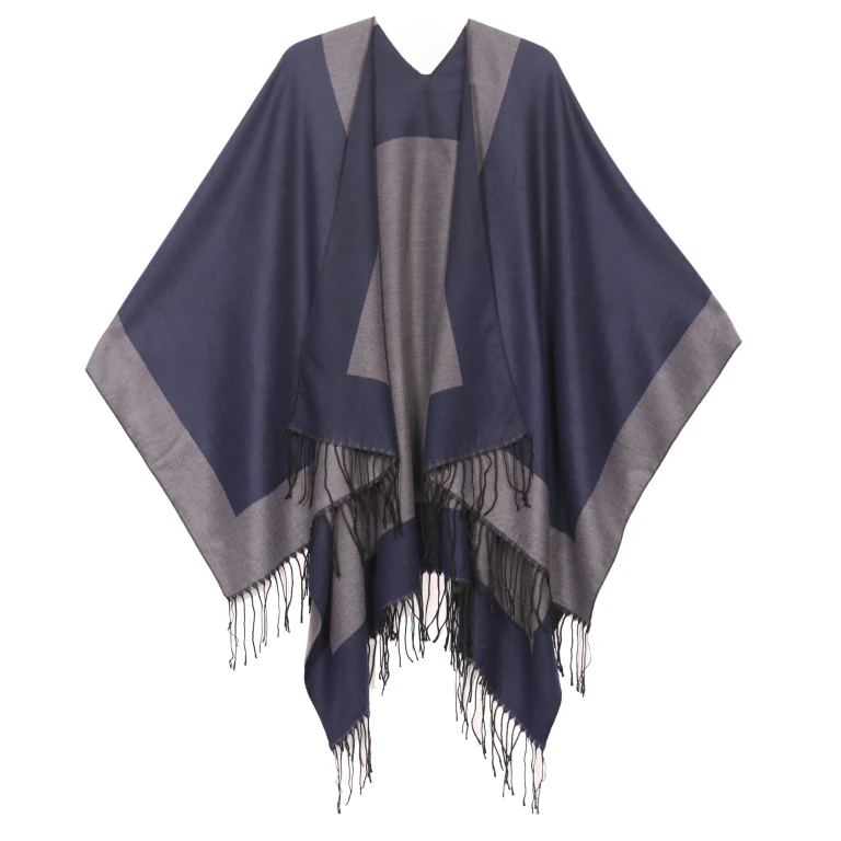 Sakkas Avi Women's Reversible Open Front Poncho Cardigan Ruana Cape Shawl W/Fringe
