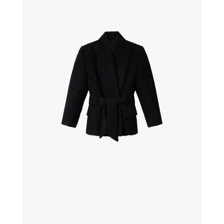 Veste ceinturée en bouclette noir