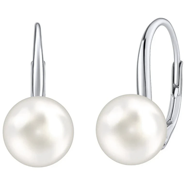 Silver Earrings With Crystals Swarovski® White Pearl Vsw018Elps