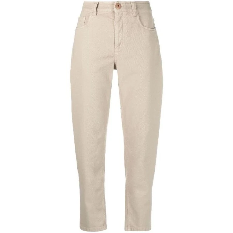 Wocold Beige Cotton Tapered Trousers