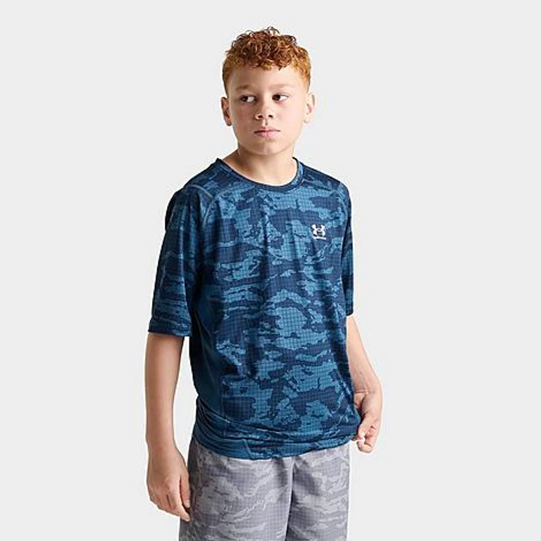 Under Armour Men's HeatGear Printed Training Top in Wham Blue/White Size: Small