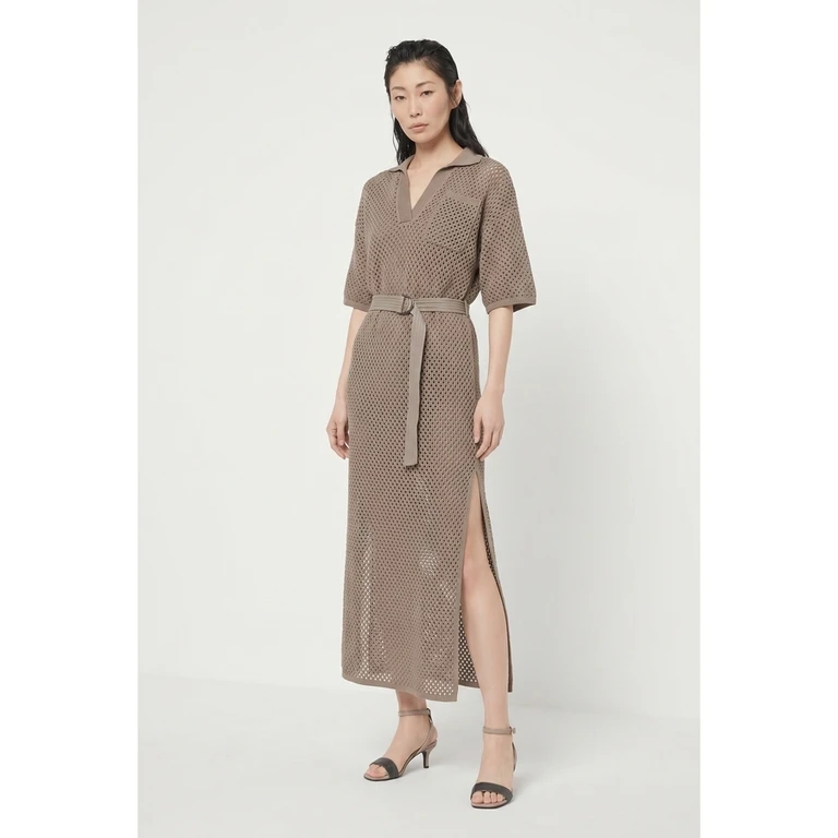 Wotaupe Belted Openwork Dress