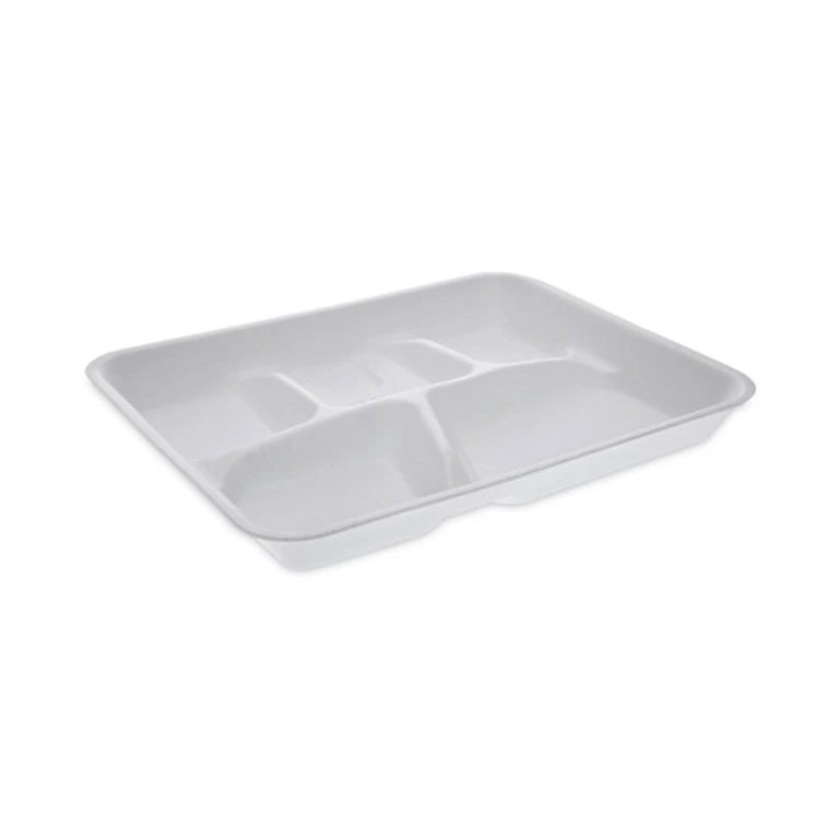 YTH10500SGBX 5 Compartment 8.25 in. x 10.5 in. x 1 in. Foam School Trays - White (500/Carton)