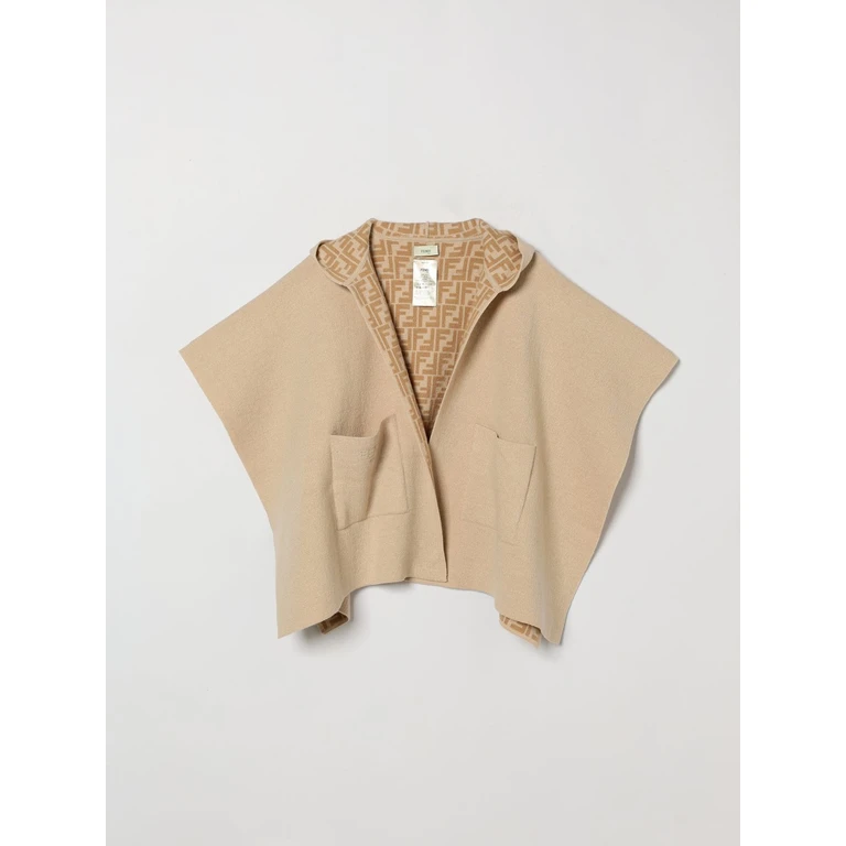 Reversible Wool and Cashmere Hooded Cape for Kids with FF Logo (JFQ057AO29F0UQ1)