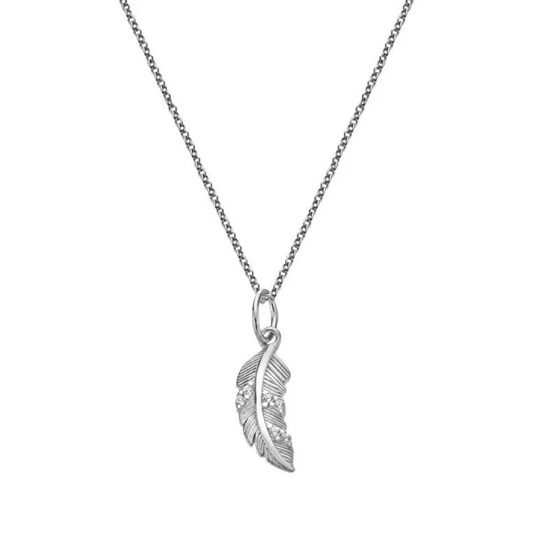Feather Silver Necklace with Zirconia Silver Whisper Swp008 (Chain, Pendant)