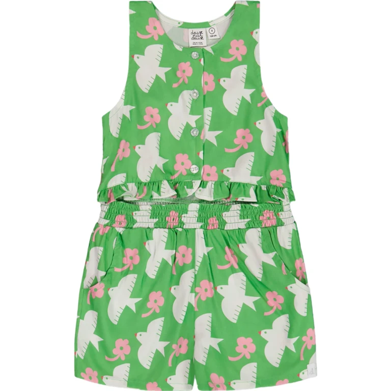 Printed Romper with Frills - Little Girl