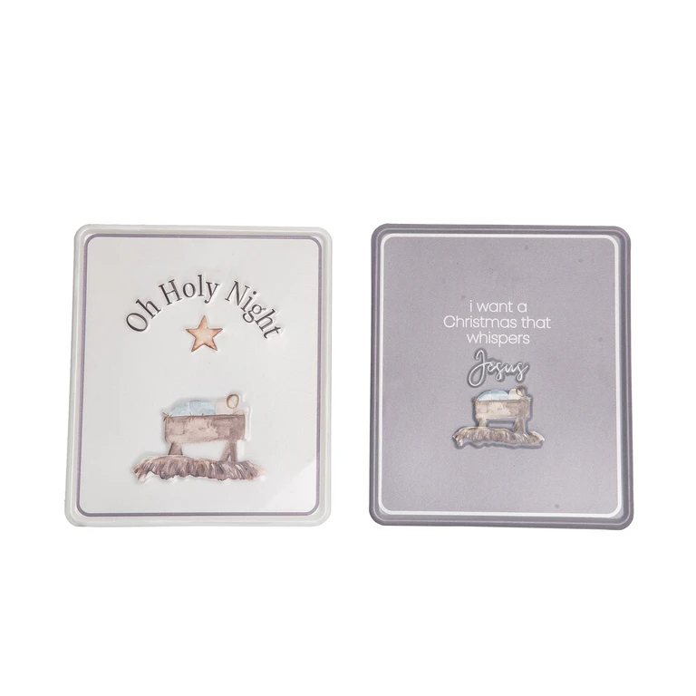 Metal Holy Night Embossed Tin Sign Set of 2 Christmas Wall Decor Iron Panels for Home Decorations