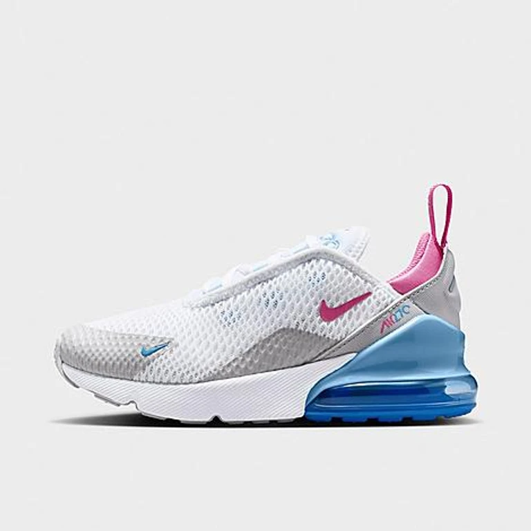 Nike Little Kids Air Max 270 Casual Shoes in White/Football Blue/Arctic Green Size: 1.0