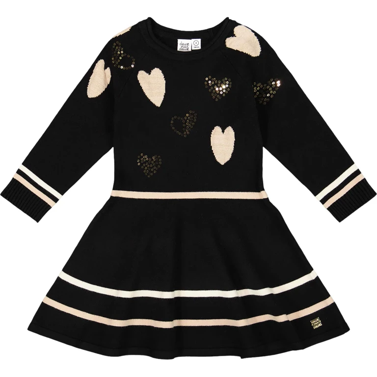 Knit Dress with Glittery Heart Motifs - Little Girl