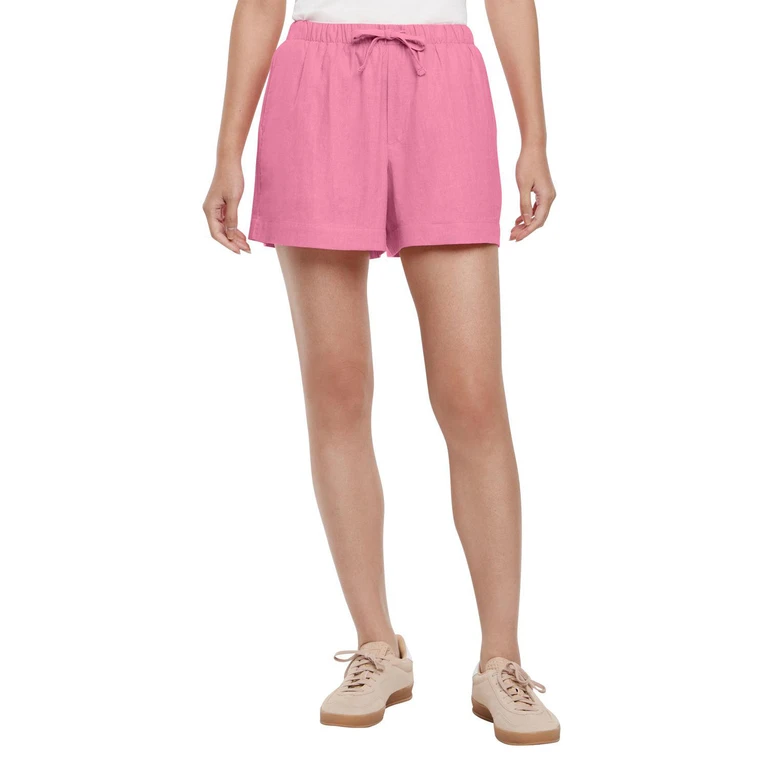 LINEN PULL ON SHORT - PINK XXL:- Pink, XXL