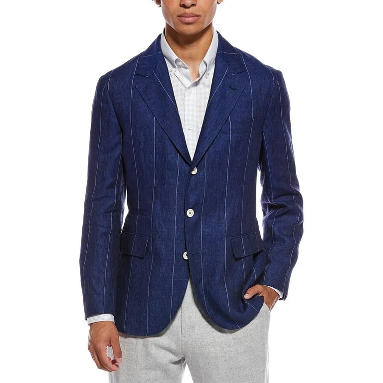 Indigo Linen Striped Blazer