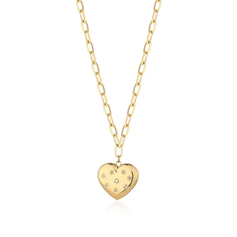 Heart-Shaped Gold-Plated Necklace with Stellar Crystals Sse08