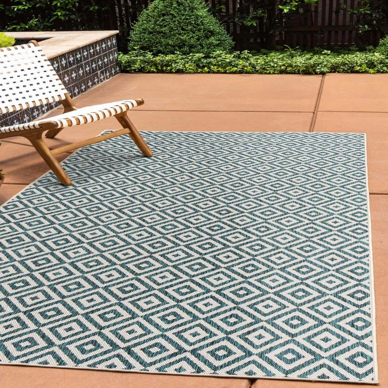 Costa Rica Outdoor Rug:- Teal, 4' x 6'