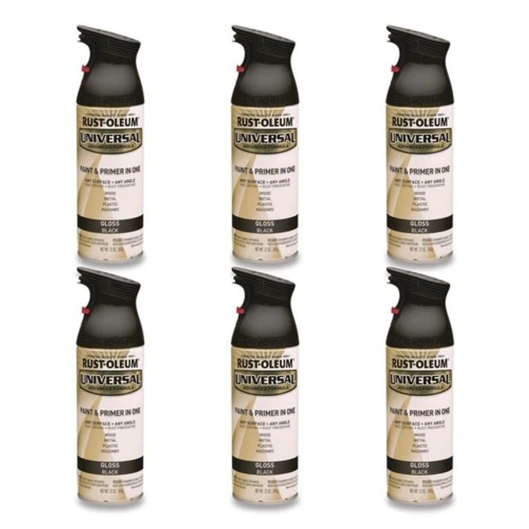 245196 Universal Premium Spray Paint, Gloss Black, 12 oz Aerosol Can, 6/Carton