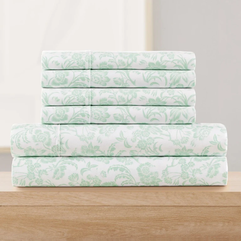 Performance Printed Sheet Set (Assorted Colors and Sizes):- Scrolling Vine Soft Sea Glass, Twin/Twin XL