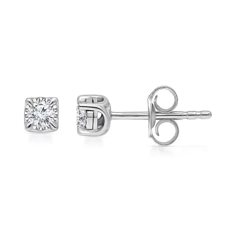 Round Diamond Earrings in 14K Gold, 0.08C. T.T. W.