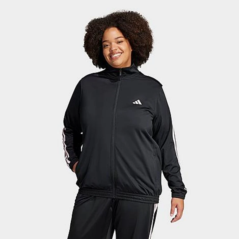 Women's Sportswear Essentials 3-Stripes Tricot Track Top (Plus Size) in Black/Clear Pink Size: 1X
