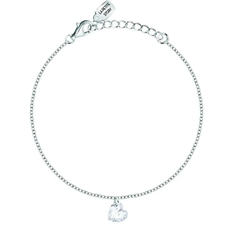 Delicate Silver Bracelet With Transparent Heart Silver Lps05Awv54