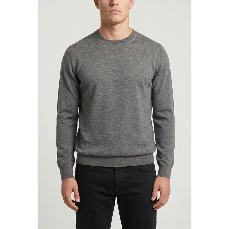 Grey Cashmere Silk Crewneck Sweater
