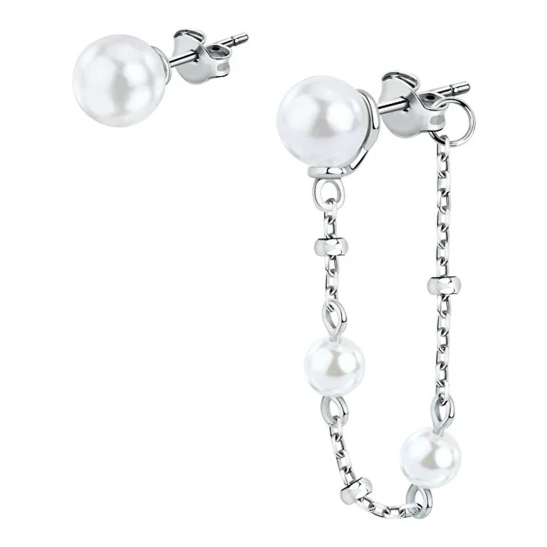 Elegant Asymmetric Pearl Silver Earrings Sawm08