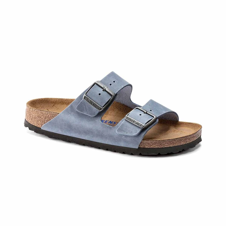 Arizona Soft Footbed Oiled Leather Dusty Blue Sandals