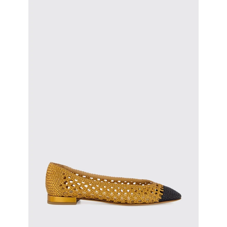 Two-Tone Woven Leather Ballet Flats with Perforated Design (R1P955334)