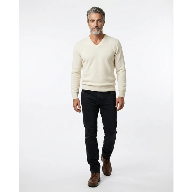 Ivory Cashmere V-Neck Sweater