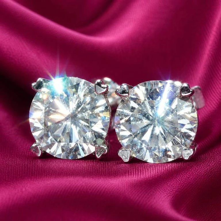2 CTW Diamond Round Cut 925 Sterling Silver Stud Earrings