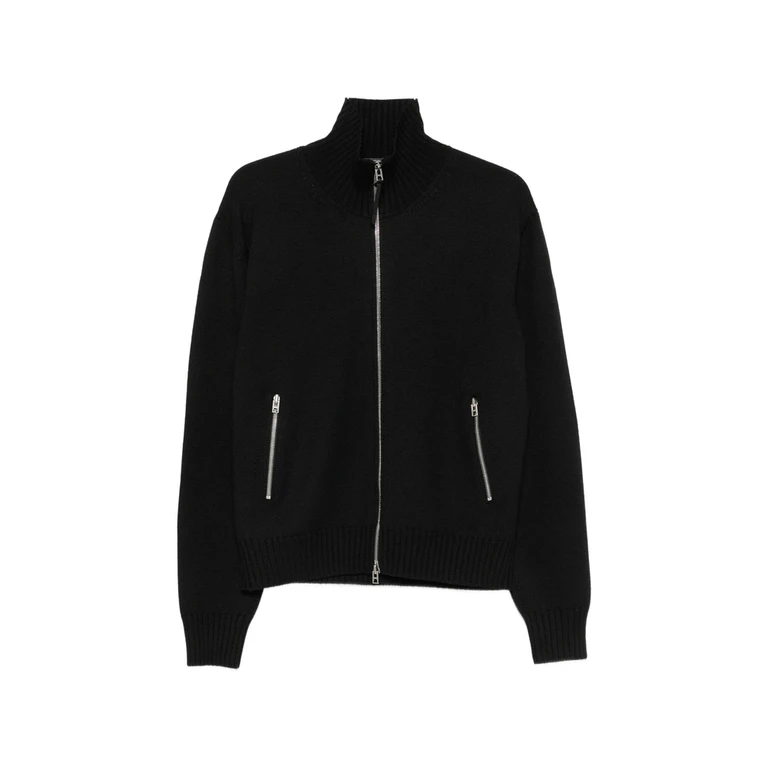Leather-patch Zip-up Cardigan