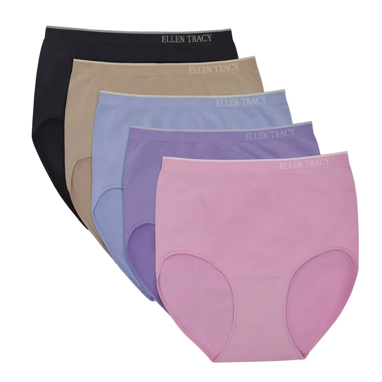 Ellen Tracy Women's 5-Pack Seamless Brief Blk/Orchid S:- Black/Orchid, S