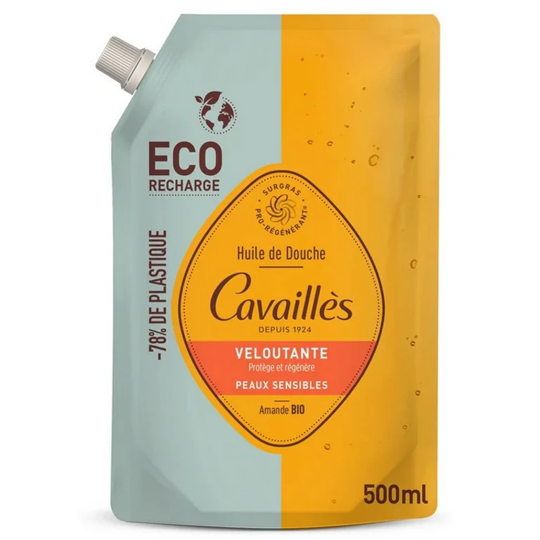 Cavaillès Shower Oil - Velvety - Sensitive Skin - Organic Almond - Eco Refill 500ml
