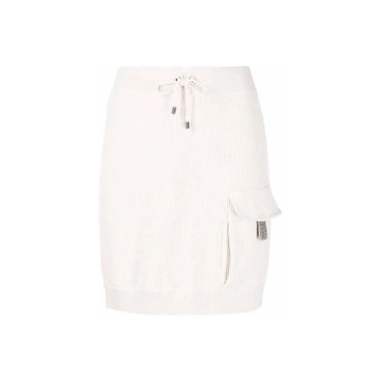 Women'S Cream Knit Skirt With Pocket