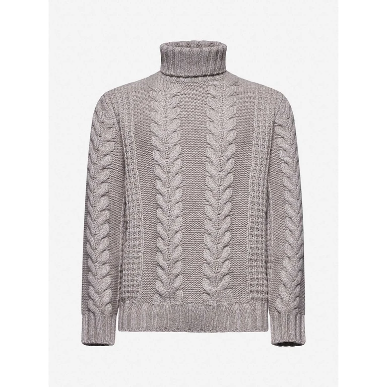 Taupe Cable Knit Turtleneck Sweater