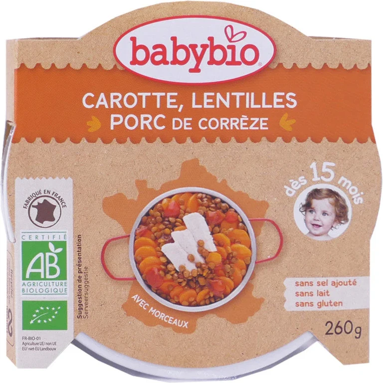 Noon Dish - 15 months and up - Carrot, Lentils, Pork - ORGANIC 260 g