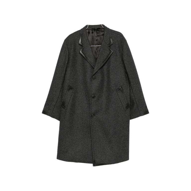 Leather-trimmed Single-breasted Coat