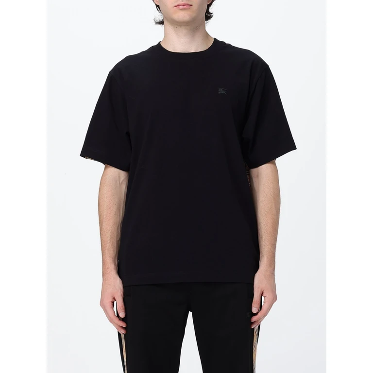 T-shirt de algodão Burberry com logotipo Equestrian Knight e detalhes Vintage Check