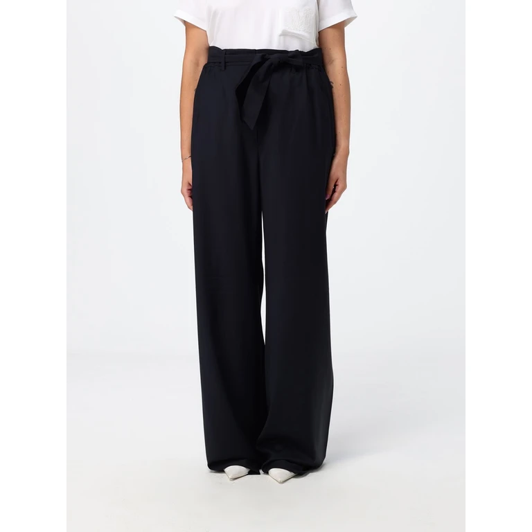 Wide Leg Virgin Wool Trousers with Tie Belt at the Waist (2621136251600014)
