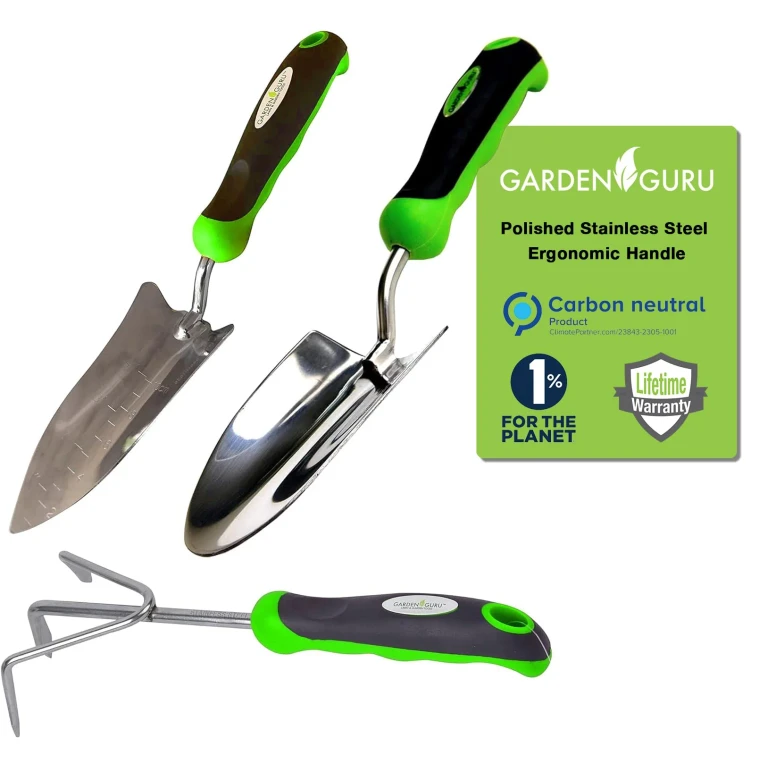 Garden Guru 3pc Stainless Steel Gardening Tool Set - Includes Trowel Transplanter Cultivator