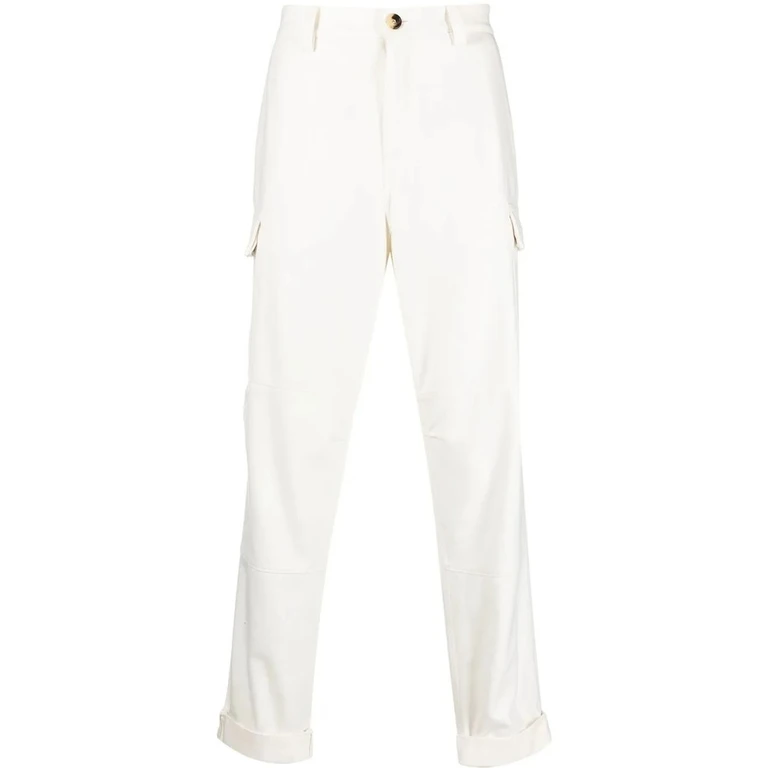 Cream Cargo Trousers With Cuffs