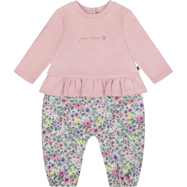 Organic Cotton Bi-Material Romper - Baby Girl