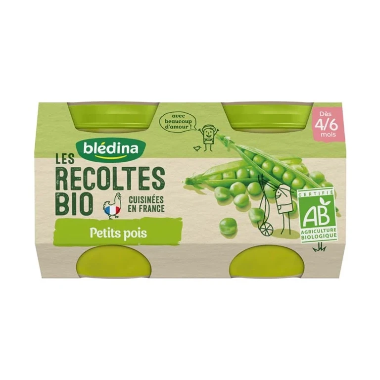 Blédina I Organic Harvests From 4/6 Months - Small Jars of Vegetables - Small Peas 2x130g