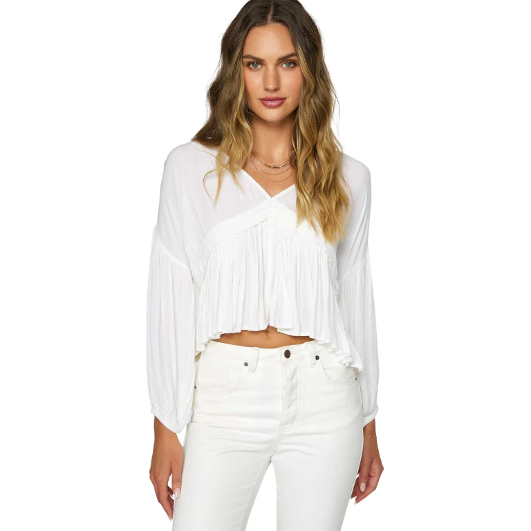 Mary Solid Long Sleeve Woven Top - Women's